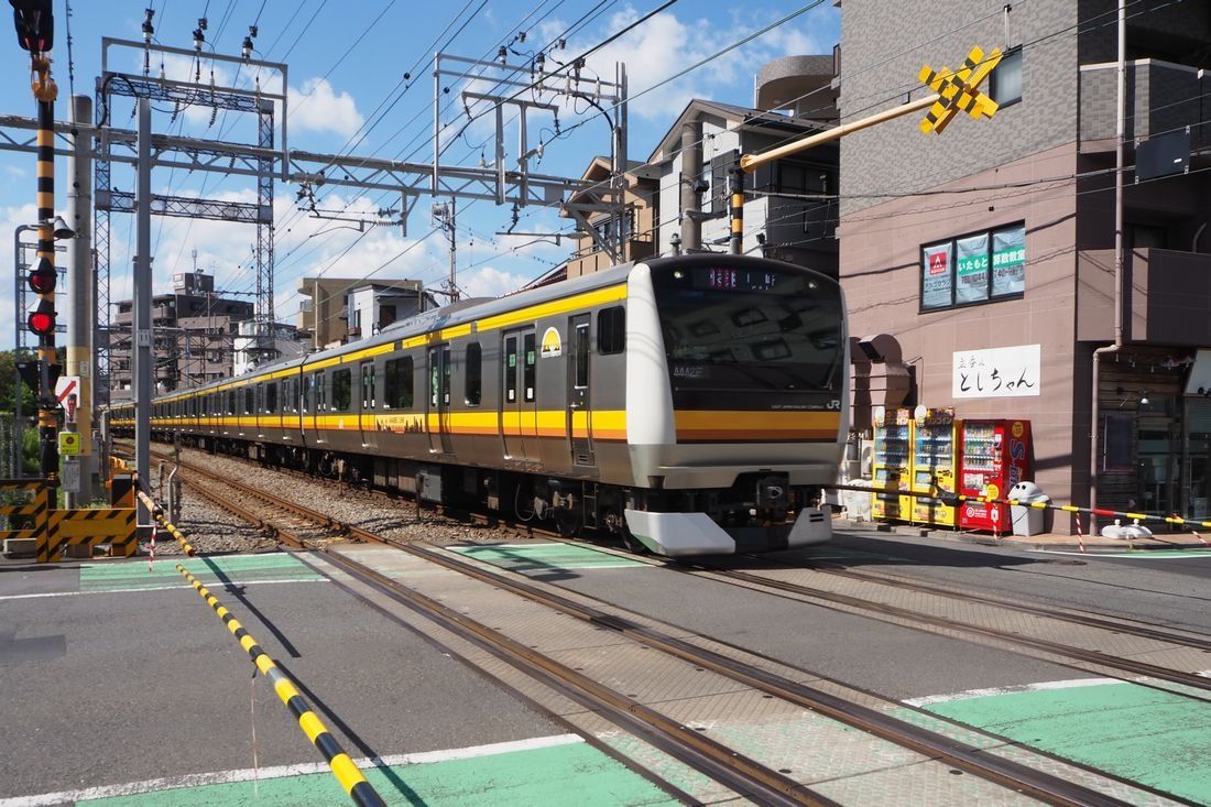 南武線の車両は同線独自カラーのE233系電車（編集部撮影）