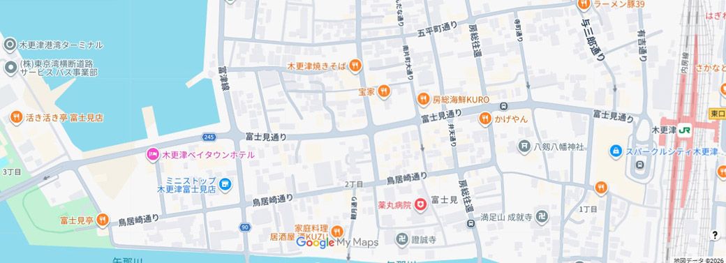 木更津駅から港方面へつながる富士見通り（Googleマイマップ）