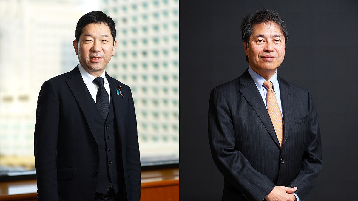 経済産業省 政務官 越智俊之氏(左)と中小企業庁 長官 山下 隆一氏(右)の組み合わせ写真