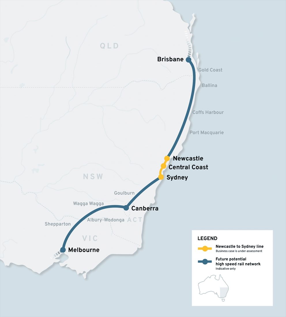 オーストラリア高速鉄道の計画区間（画像：Australian Government High Speed Rail Authority）
