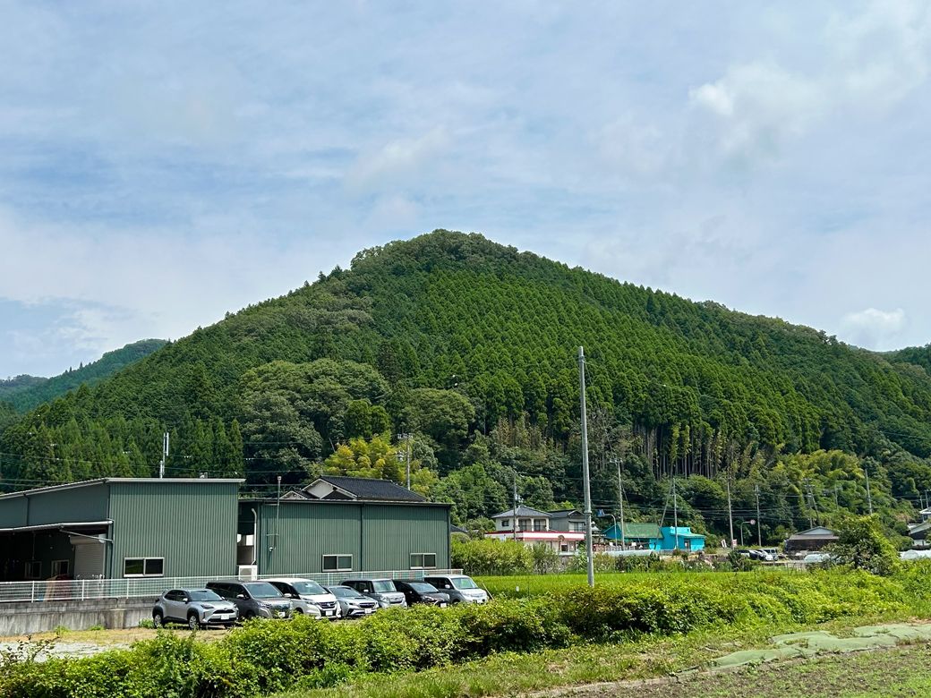 谷口さんの自宅横に建てられた工場（左手緑色の建物）。自然豊かな山に囲まれた場所にある（筆者撮影）