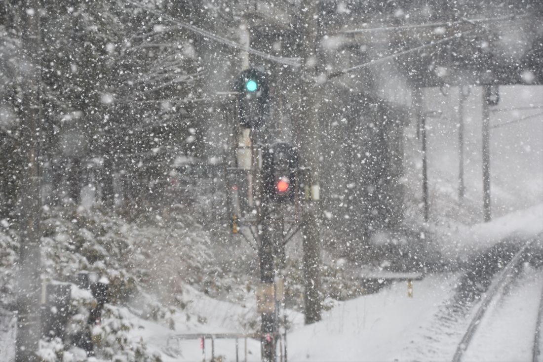 大雪だと信号が見えにくくなることもある（記者撮影）