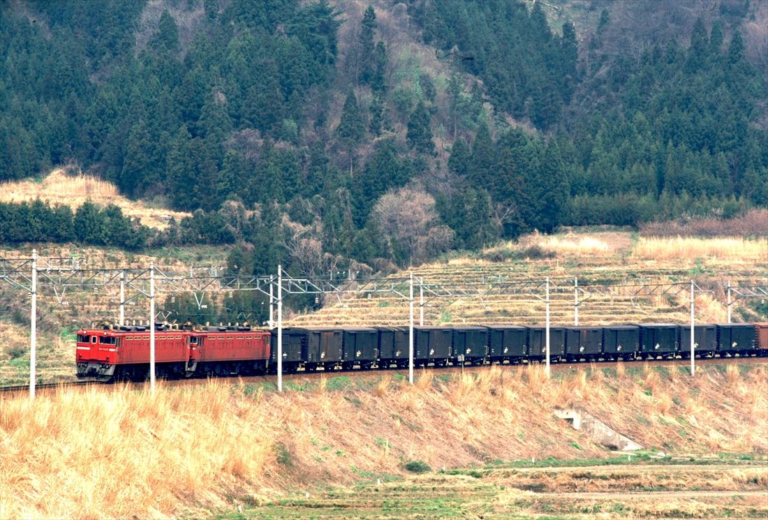 板谷峠を走る貨物列車（撮影：南正時）