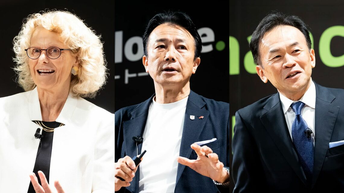 米カリフォルニア大学サンディエゴ校 グローバル政策・戦略大学院 教授 ウリケ・シェーデ、味の素 取締役 代表執行役社長 最高経営責任者 藤江 太郎氏、日本電気 取締役 代表執行役 Corporate EVP 兼 CFO 藤川 修