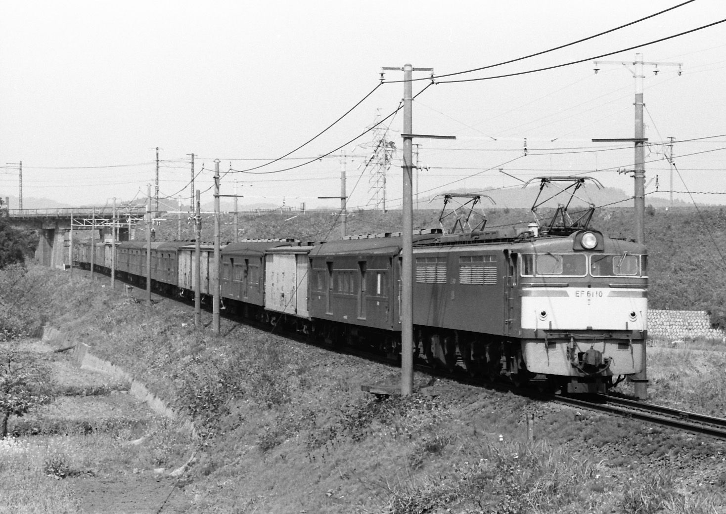 関ケ原を行くEF61形牽引の荷物列車（撮影：南正時）