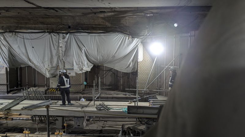 中線の工事の様子（2026年2月筆者撮影）