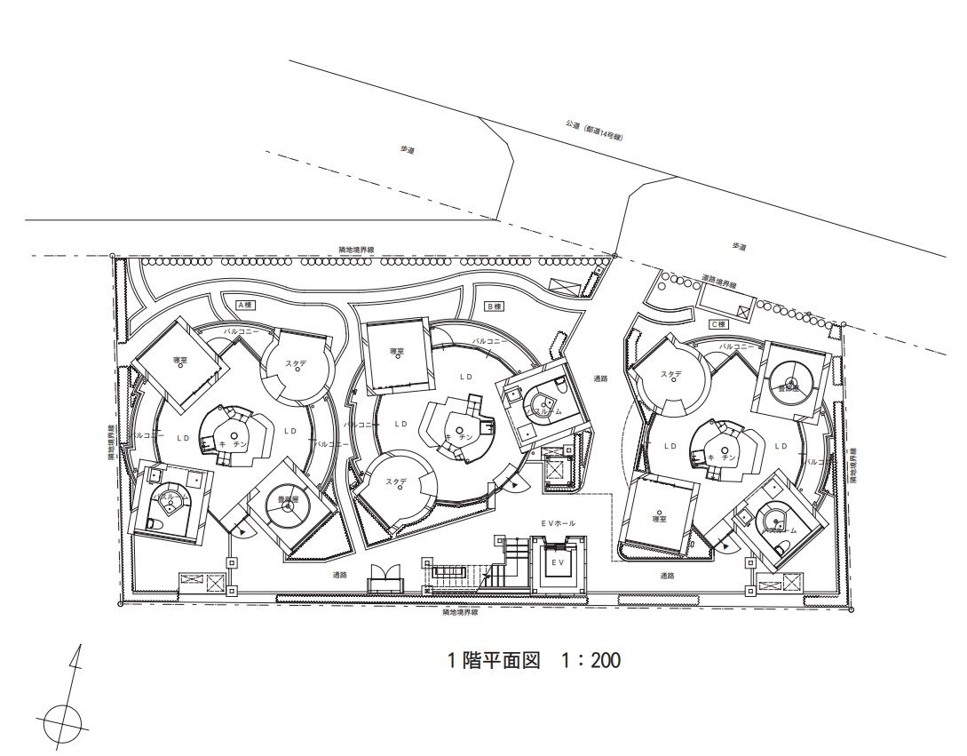 三鷹天命反転住宅の1階の平面図（図：荒川修作＋マドリン・ギンズ東京事務所提供）