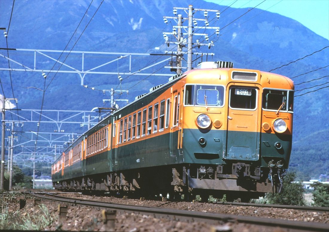 柏原付近を行く165系の急行「比叡」（撮影：南正時）