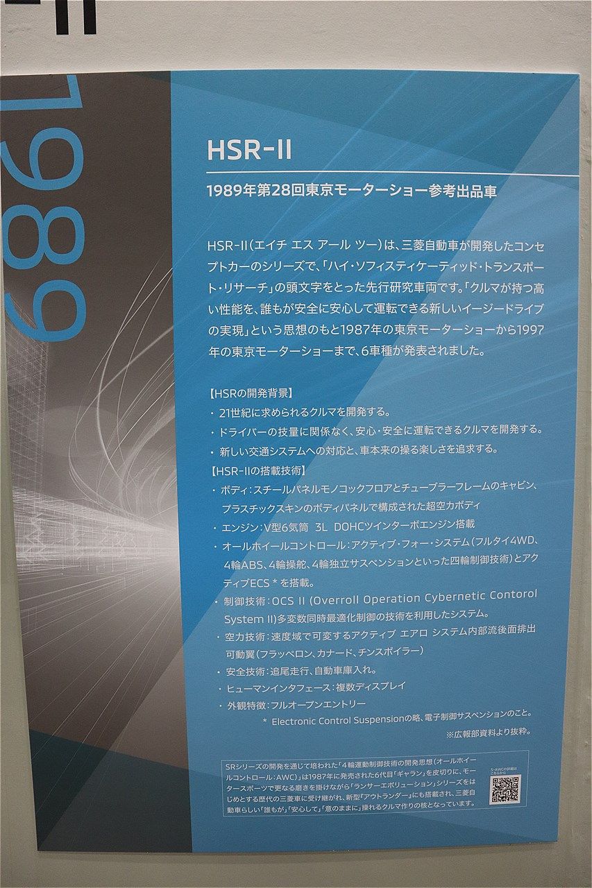 1989年の第28回東京モーターショーに参考出品された三菱「HSR-Ⅱ」（筆者撮影）