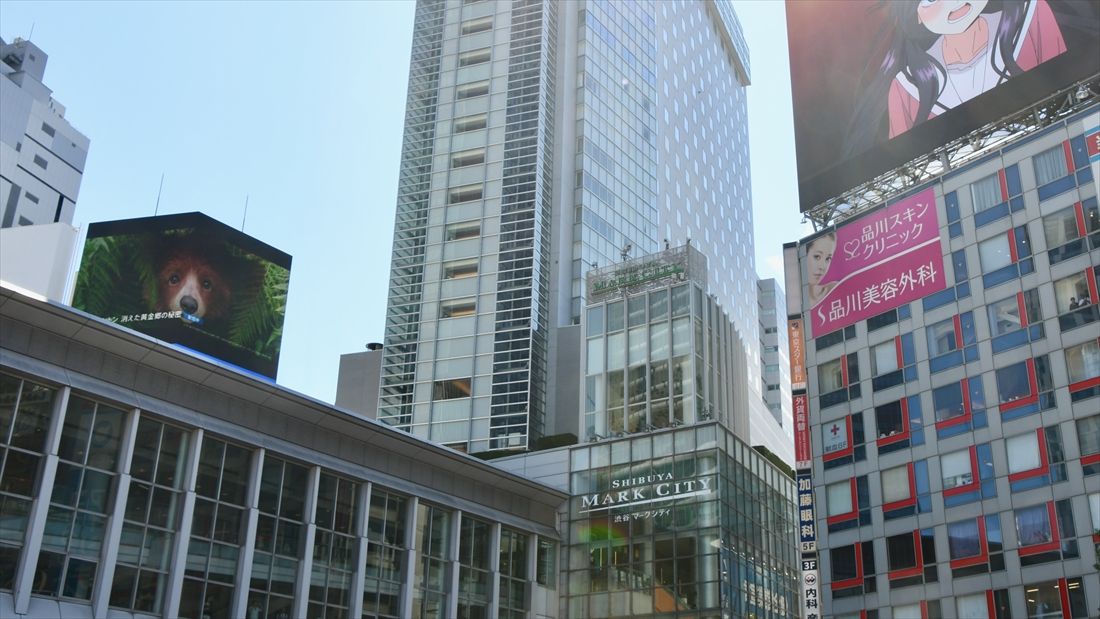 渋谷駅の駅ビル「渋谷マークシティ」。25階建てのホテル棟、23階建てのオフィス棟、2棟をつなぐ4階建てのショッピングモールからなる(記者撮影)