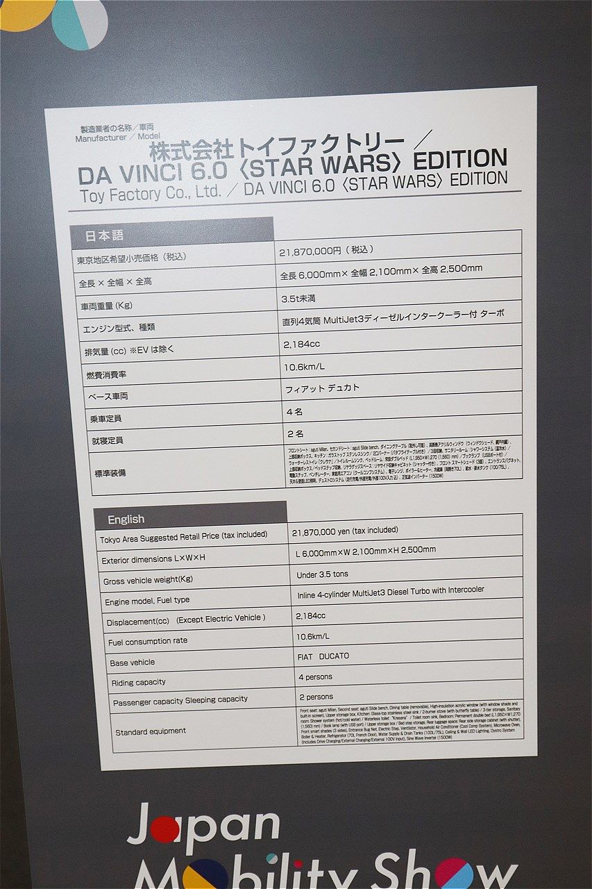 スター・ウォーズの世界観が広がるトイファクトリーのキャンピングカー「ダビンチ6.0＜スター・ウォーズ＞エディション」（筆者撮影）