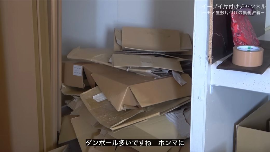 段ボール箱が大量にある（画像：「イーブイ片付けチャンネル」より）
