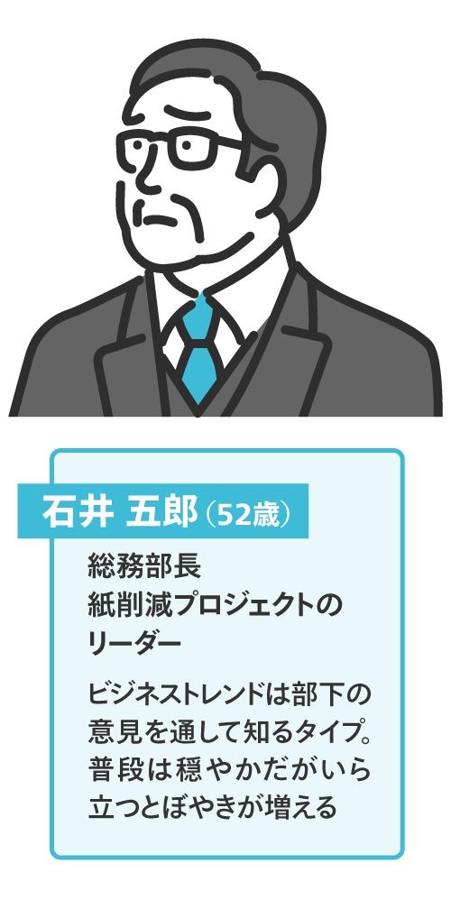 M社総務部長、紙削減プロジェクトのリーダー 石井五郎氏