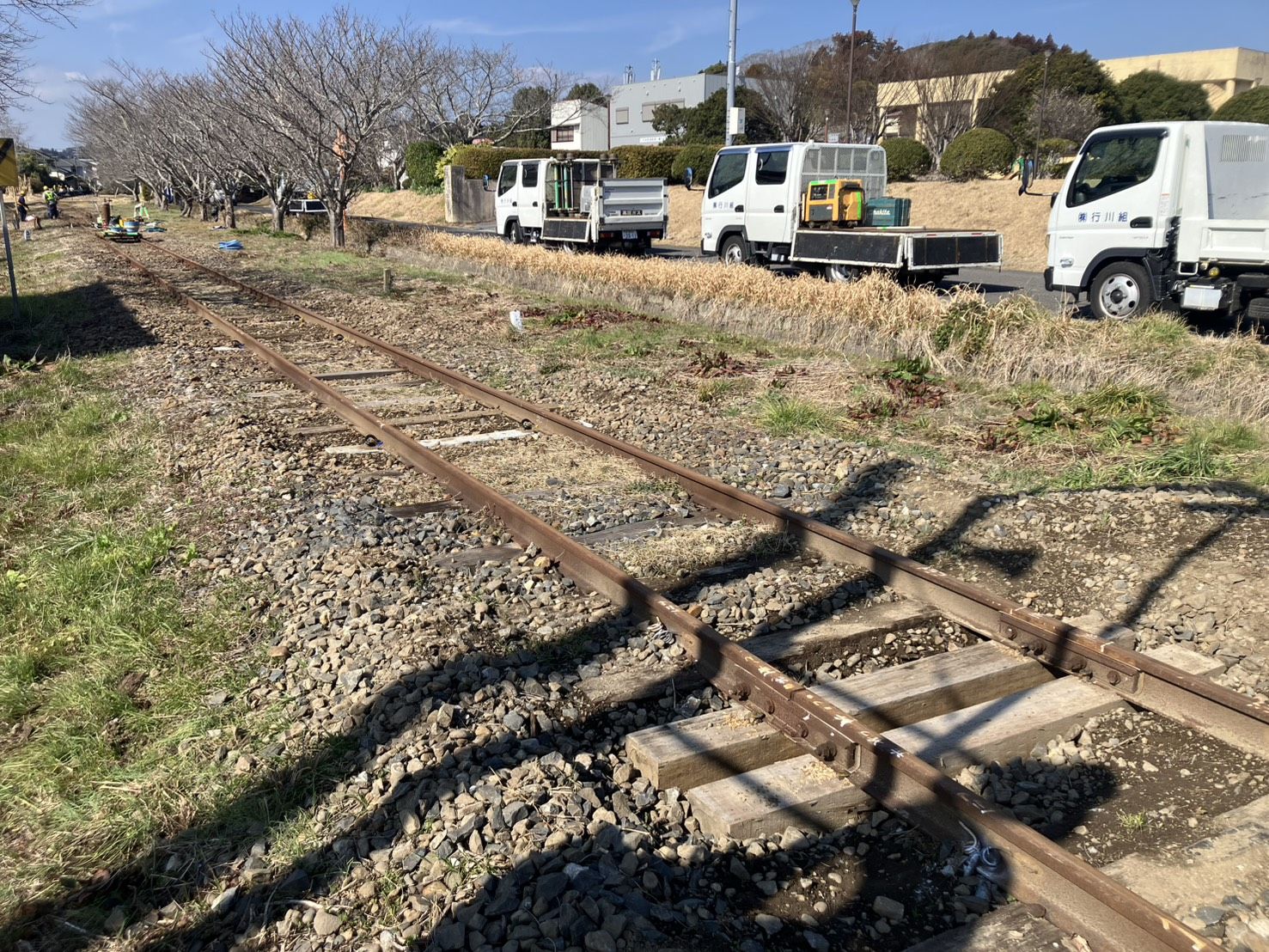 線路の補修の様子（筆者撮影）