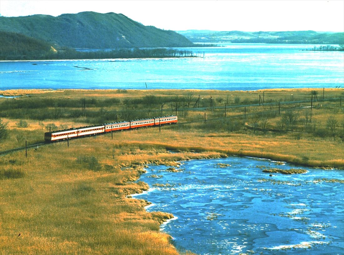 釧路湿原を走る急行「しれとこ」。キハ22形とキハ56形の編成（撮影：南正時）