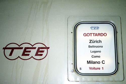 スイスの車両で運転のチューリッヒ―ミラノ間TEE「ゴッタルド」（1985年 筆者撮影）