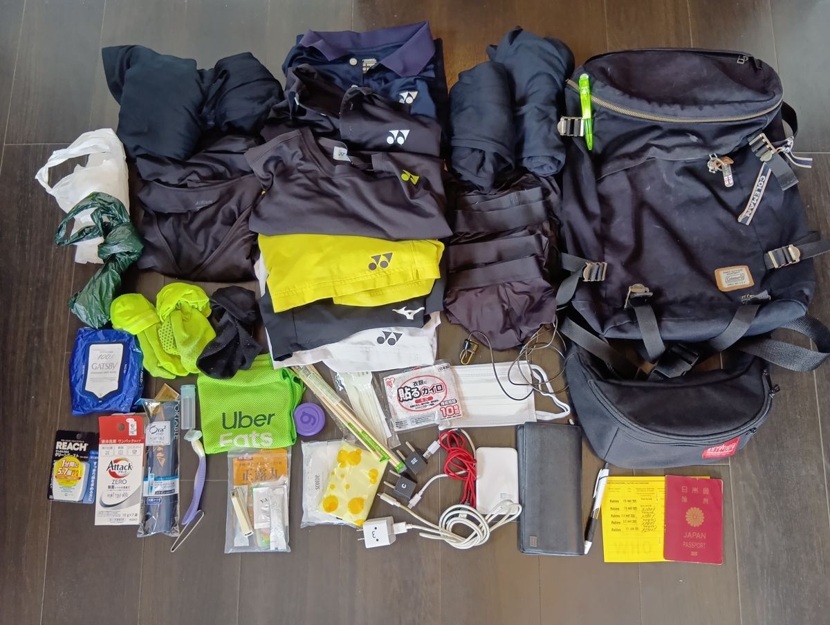 バッグの中身はこんな感じ。直近の旅で持って行った荷物だ（筆者撮影）