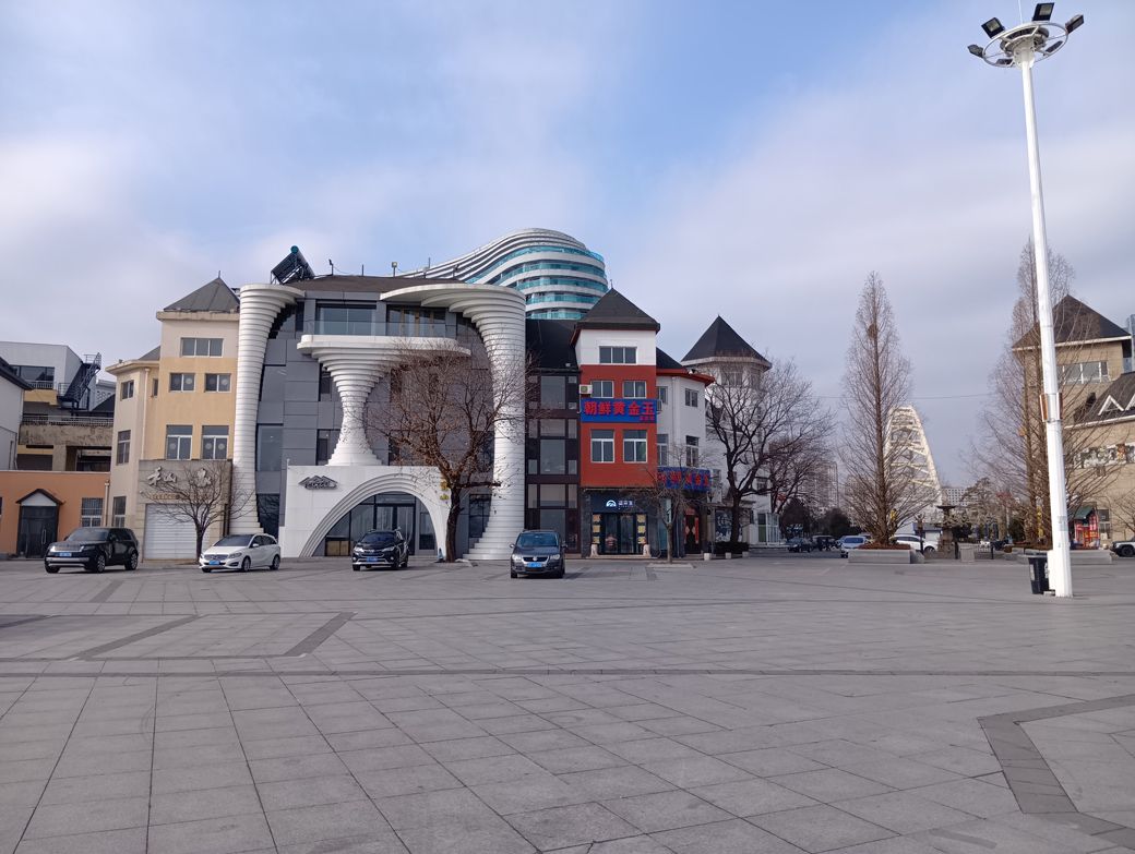 翌日に撮影。白色の段々になっている建物が大宝山（写真：筆者撮影）