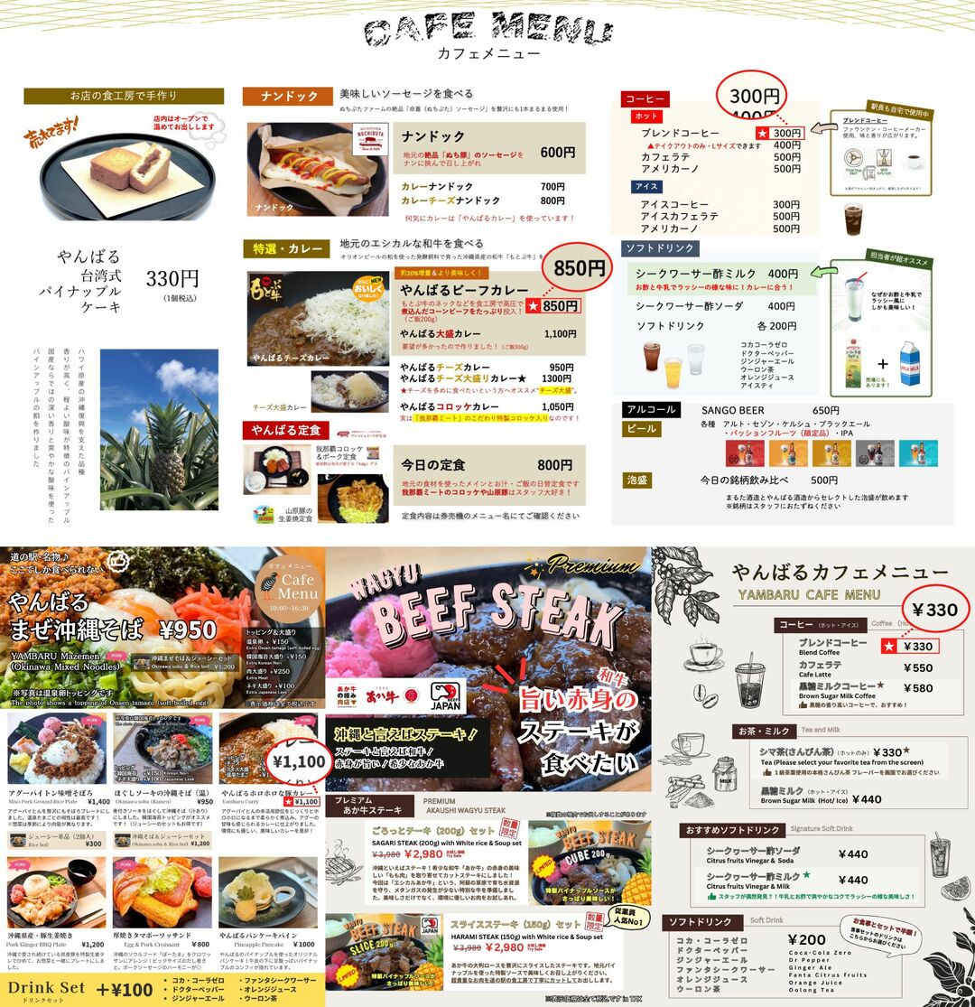 カフェメニュー料金の変化