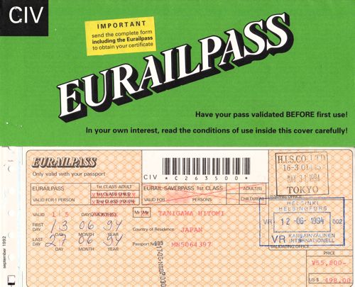 1994年利用時のチケットホルダーとユーレイルパス