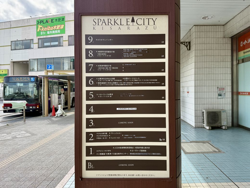「スパークルシティ木更津」各フロアの案内図（筆者撮影）
