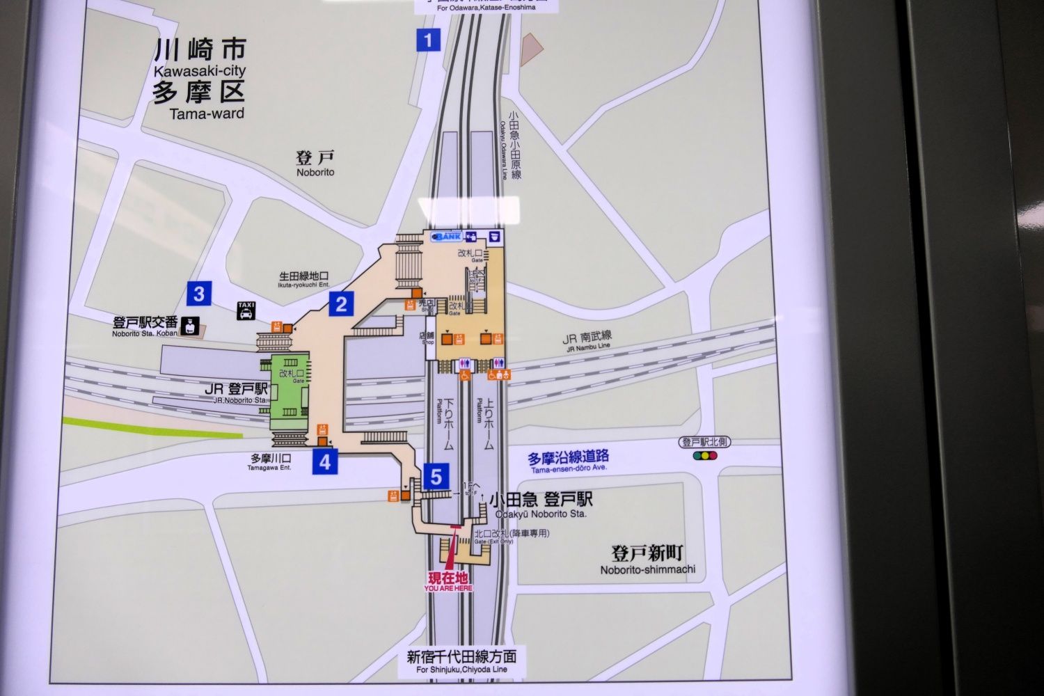 小田急線とJR南武線との位置関係（記者撮影）