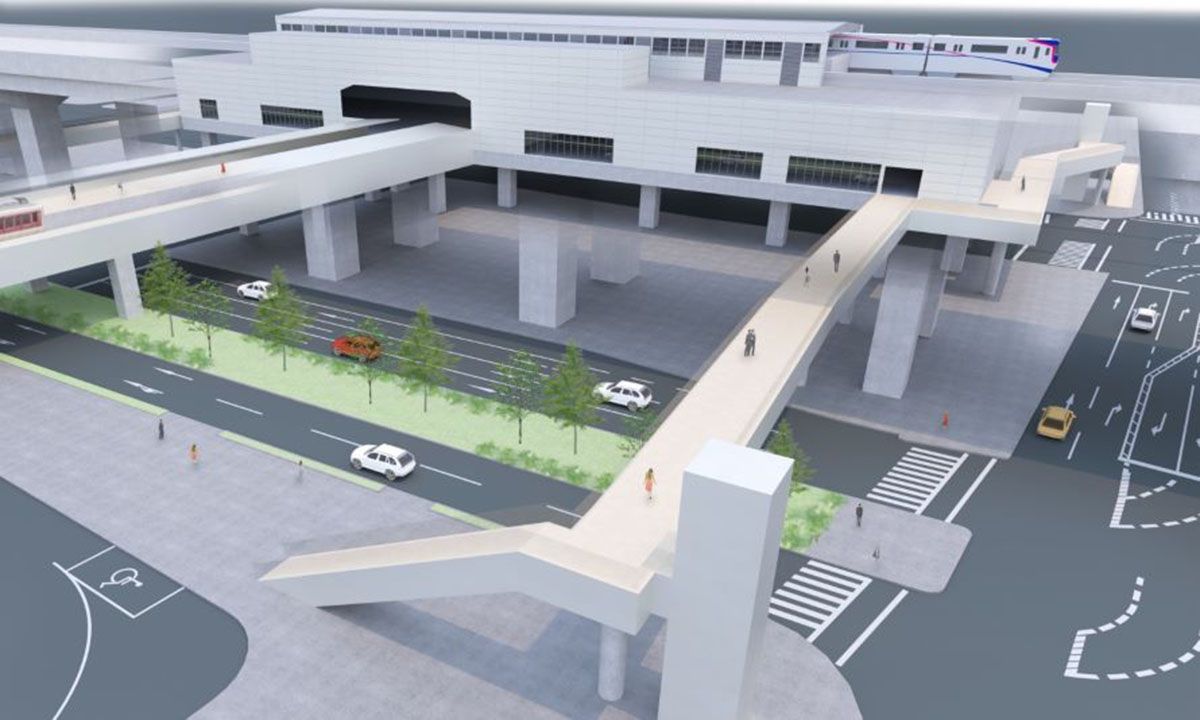 瓜生堂駅（仮称）の外観イメージ。近鉄奈良線を跨ぐ形で設置される（ 出典：「大阪府ホームページ」大阪モノレール延伸事業）