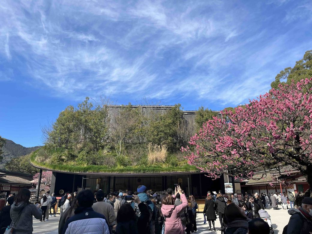 いつ来ても人が多い太宰府天満宮。本殿を改修中のため、現在は「仮殿」が建てられている（写真：筆者撮影）