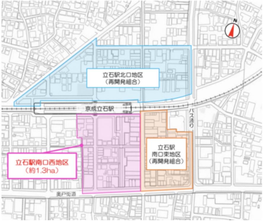 青い部分が現在工事中。数年内にオレンジ部分の工事も始まるらしい。葛飾区HPより。（筆者撮影）
