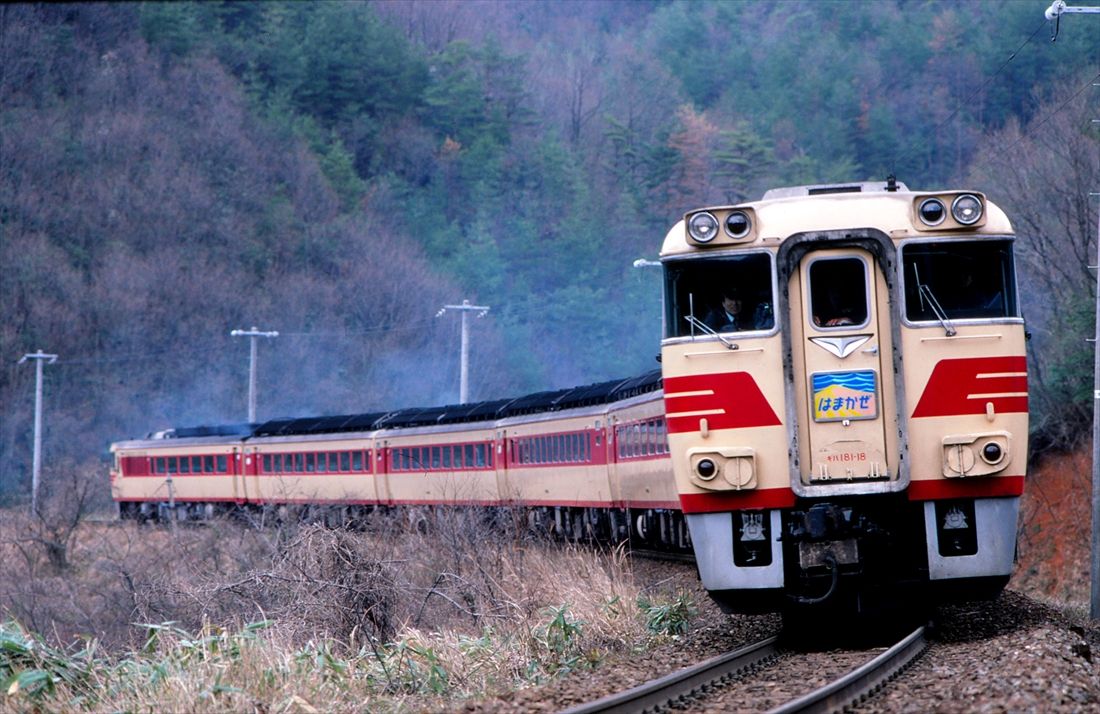山間部を力走する「はまかぜ」（撮影：南正時）