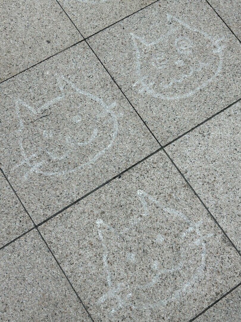 日暮里駅の床に描かれたにゃっぽりのアップ
