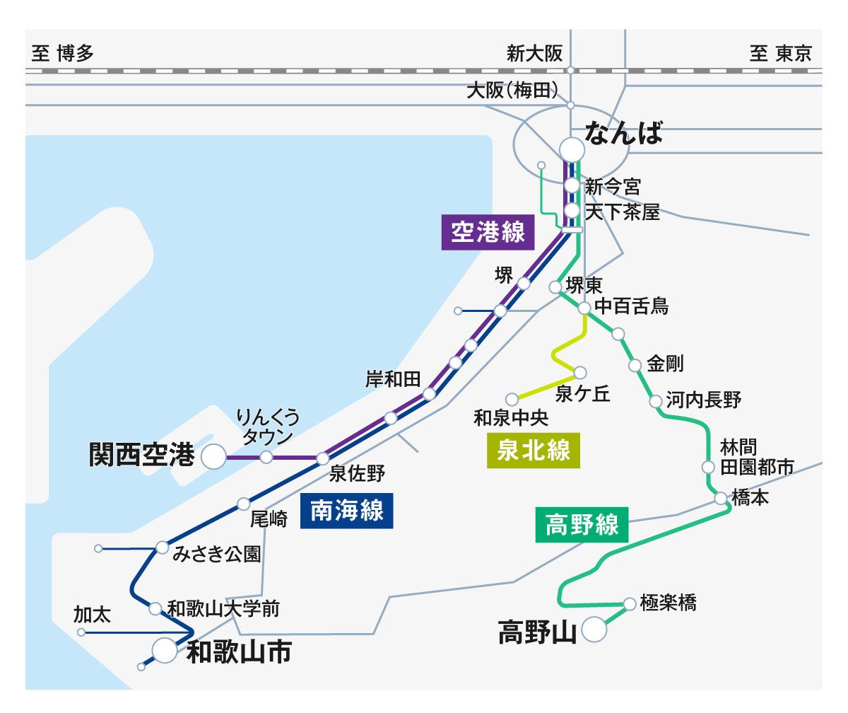 南海電鉄の路線図(2026年3月現在)