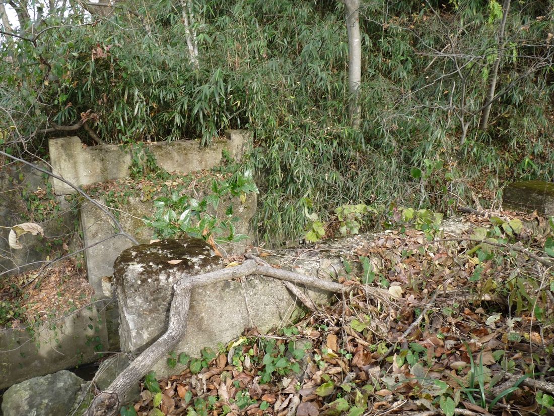 成沢～半郷：蔵王第一中学校から少し南に行ったところを流れる小川の前後に橋台が残っていた（筆者撮影）