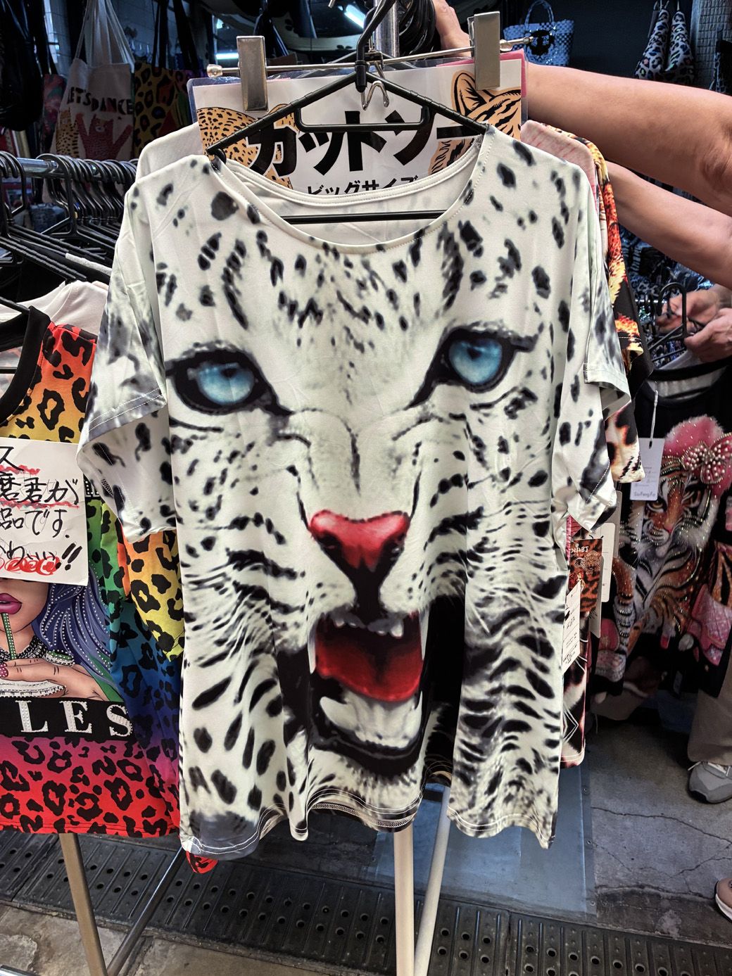 青い目が印象的なホワイトチーター柄も（筆者撮影）