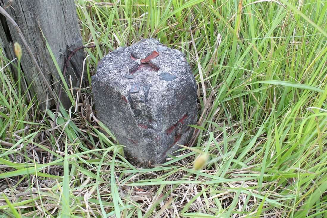 （新線）芸北中学校の南西側に残っていた「工」の字の土地境界標（筆者撮影）