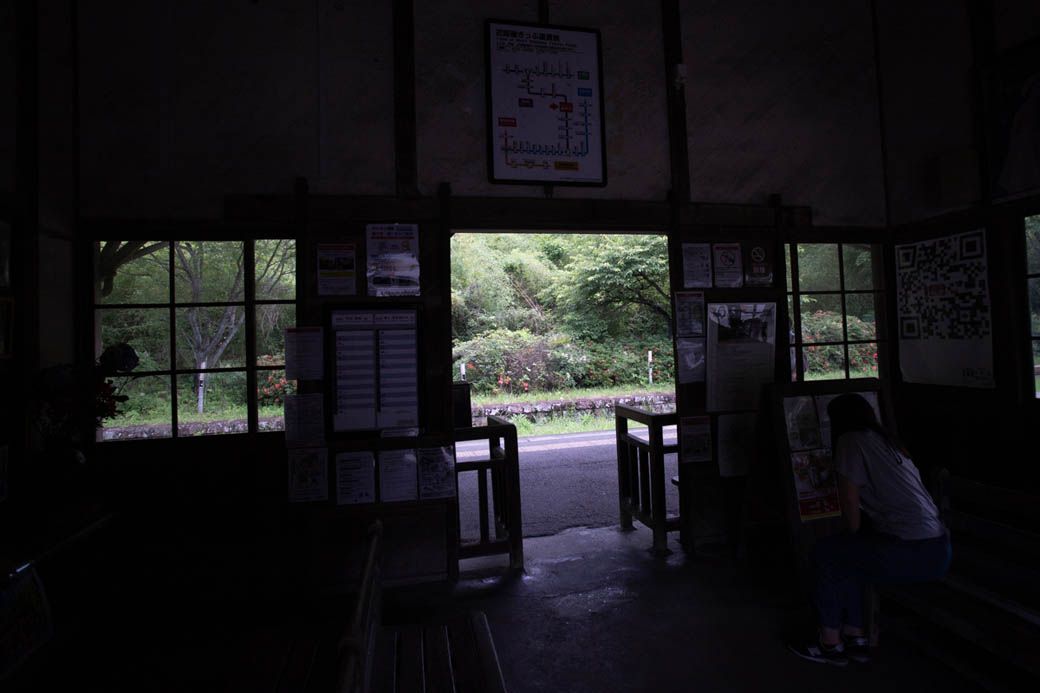 駅舎からホームを眺めると、外の緑がまぶしい（写真：筆者撮影）