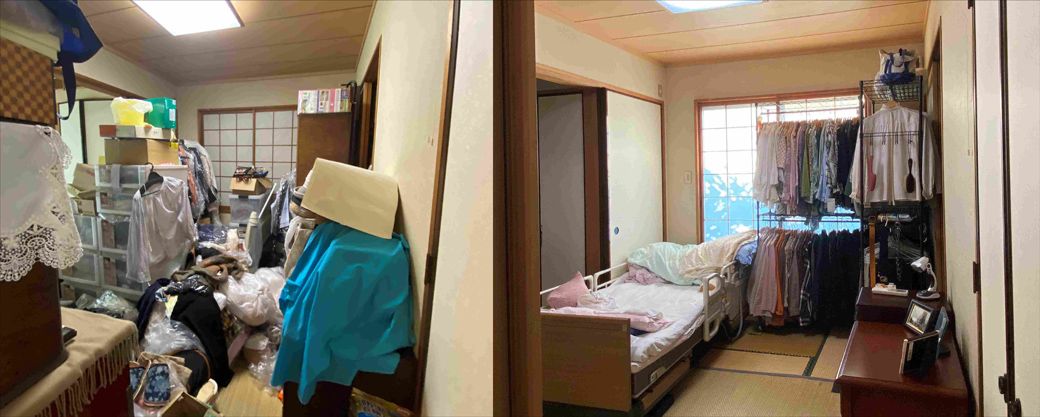 左：冒頭に掲載した片づけ前の写真。かなりのモノの量だ。右：片づけ後の写真。キレイに整理され、窓も開けられるようになった（写真：一般社団法人ホーム＆ライフ協会提供）