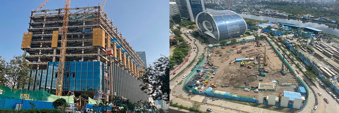 左：2026年秋の竣工に向け建設中の1号物件 右：2号物件も工事が進む