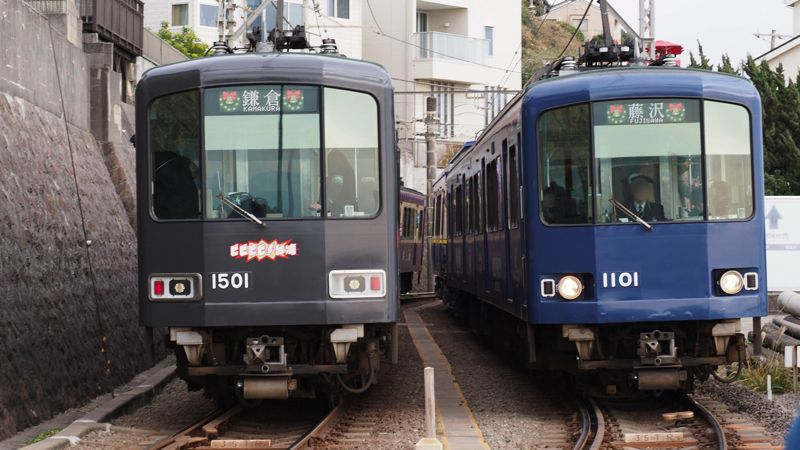 江ノ電1000形　峰ヶ原信号場（筆者撮影）