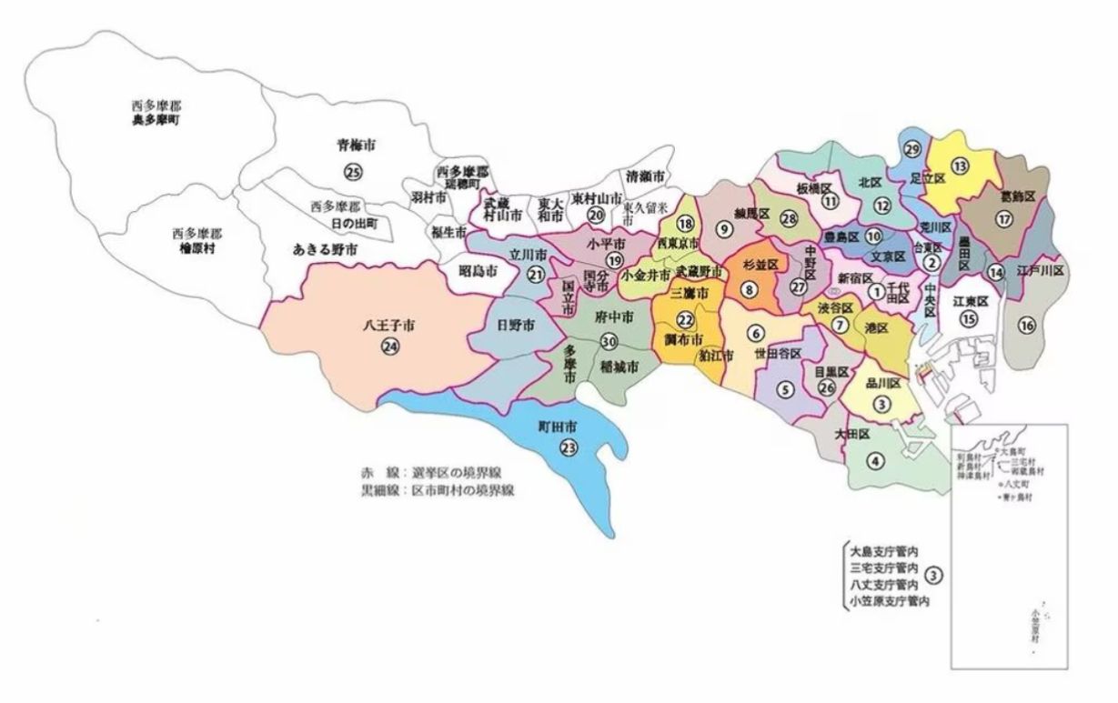 衆議院（小選挙区選出）議員の選挙区 東京都区割り地図（総務省HPより）
