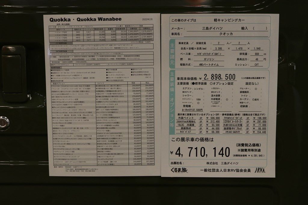 東京キャンピングカーショー2022に出展されていた三島ダイハツの「クオッカ」（筆者撮影）