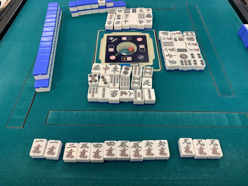 最初の手牌の時点でマンズが多かったので、マンズ以外を切った結果こうなった。どうやらマンズの一・四・七が来たら激アツだったらしい（筆者撮影）