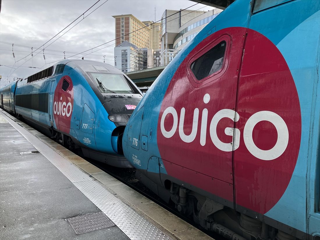 フランスの格安高速列車「Ouigo」。LCC同様、追加手荷物代まで徴収される＝リール・フランドル駅（筆者撮影）