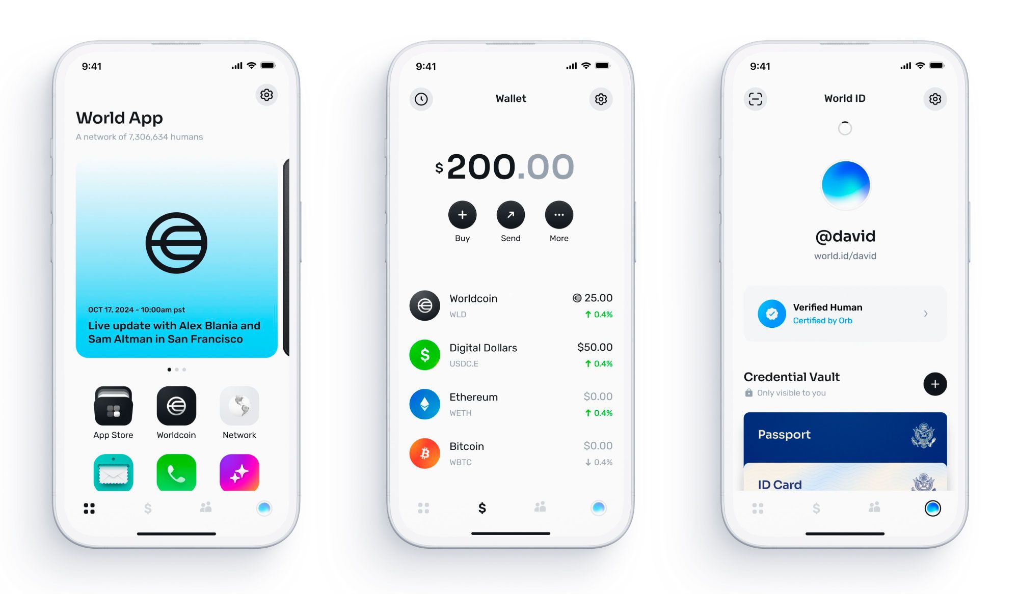 World AppではWorldcoinのほか主要な仮想通貨の管理ができる