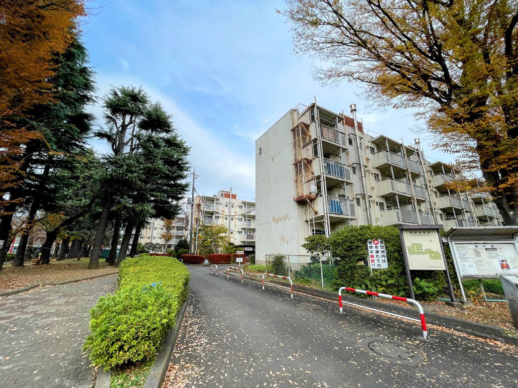 商店街の途中にある大規模団地「祖師谷住宅」。建て替えが決まっている（筆者撮影）