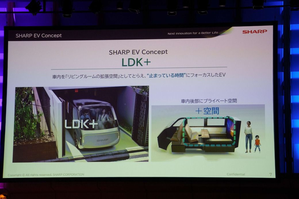 シャープは空間を拡張するコンセプトでEVの事業化に臨む（筆者撮影）