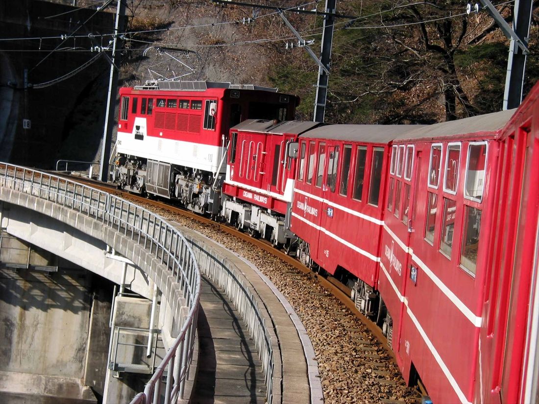 アプト式で90‰の勾配を上る大井川鉄道井川線（撮影：南正時）