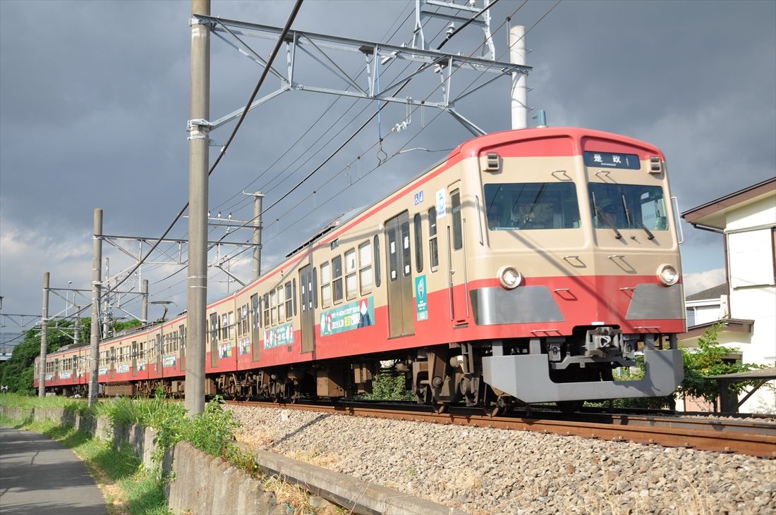 101系にはさまざまなカラーバリエーションがある。かつての旧型車両のカラーリングを再現した「赤電」塗装（記者撮影）