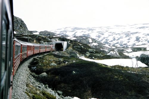 万年雪のノルウェー最高地点を行く列車（1994年 筆者撮影）