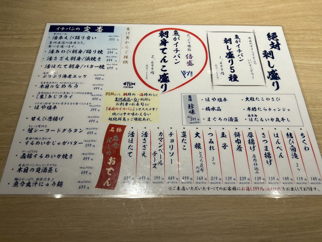 「魚がイチバン 九段靖国通り店」のメニュー②(写真:筆者撮影)